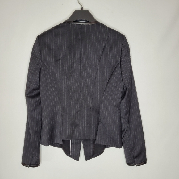 WHBM Single Button Pinstriped Leather Accent Blazer - Picture 8 of 14